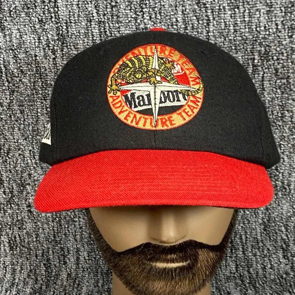 Vintage 90s Marlboro Adventure Team Lizard Rock Leather Strapback Hat Cap Taiwan